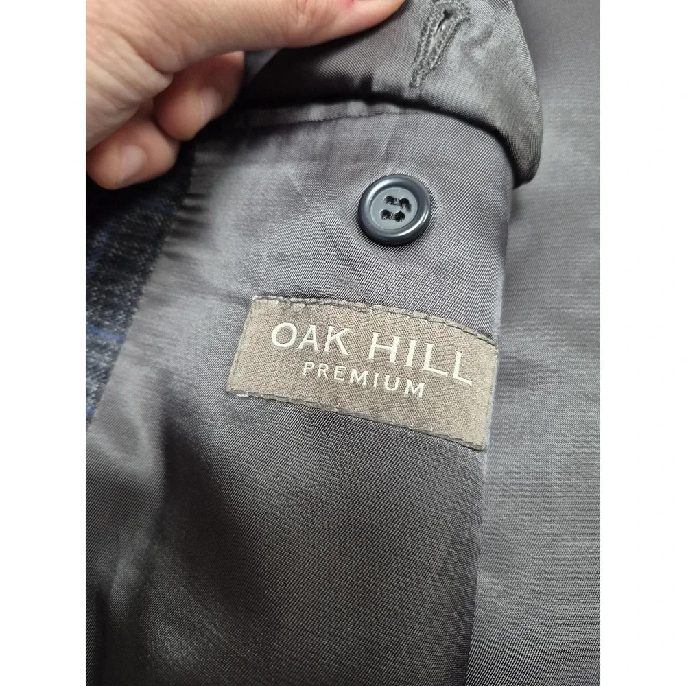 Oak Hill Premium Blazer Mens 3XLT Big Tall Gray Wool Plaid Sport Coat FLAW - Picture 4 of 13
